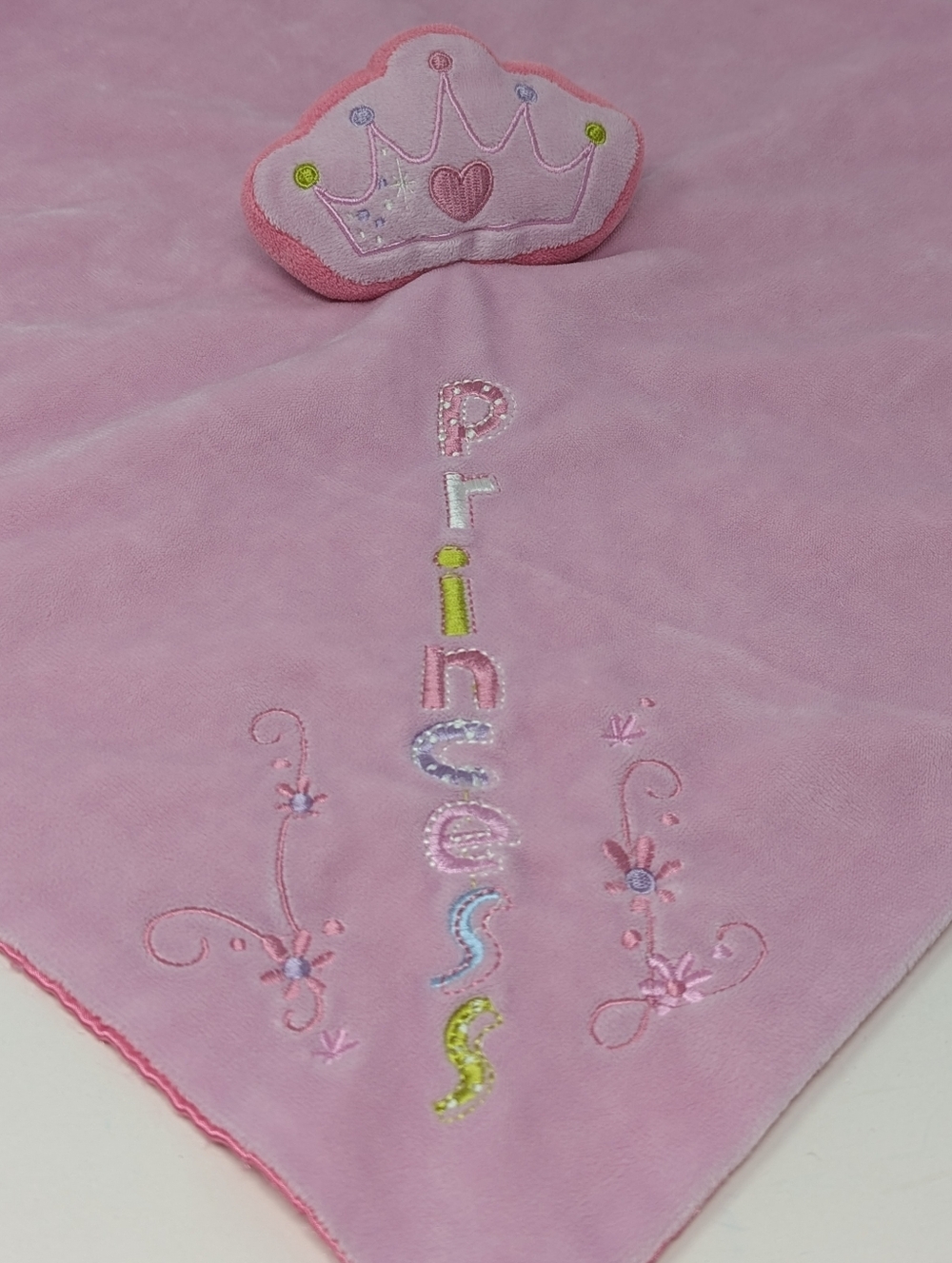 Disney Princess Lovey Pink Crown Baby Plush Security Blanket Satin Back